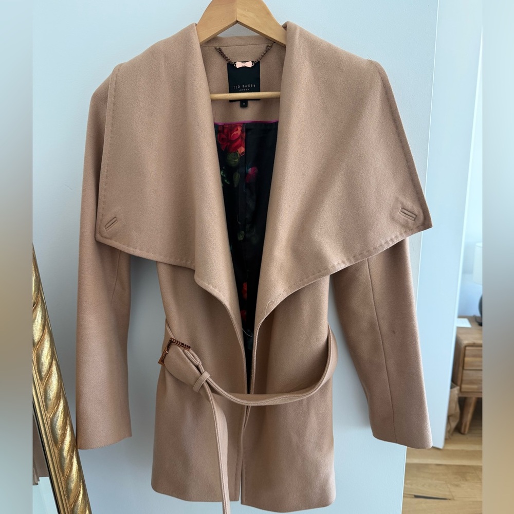 Ted Baker Virgin Wool Peacoat in Camel